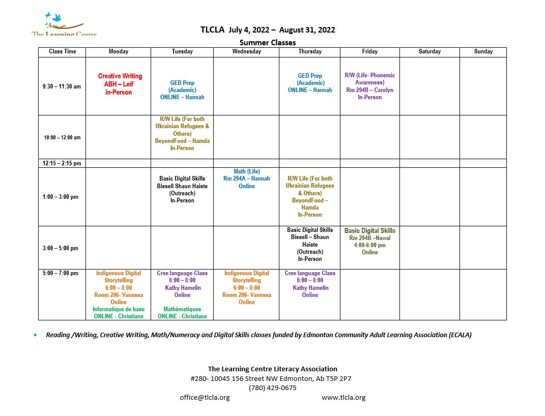 IND Course Calendar – The Learning Centre Literacy Association